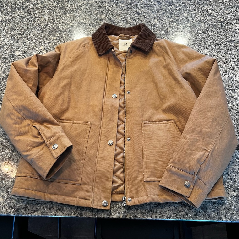 Women’s Brown Barn Jacket with Corduroy Collar - Picture 2 of 6
